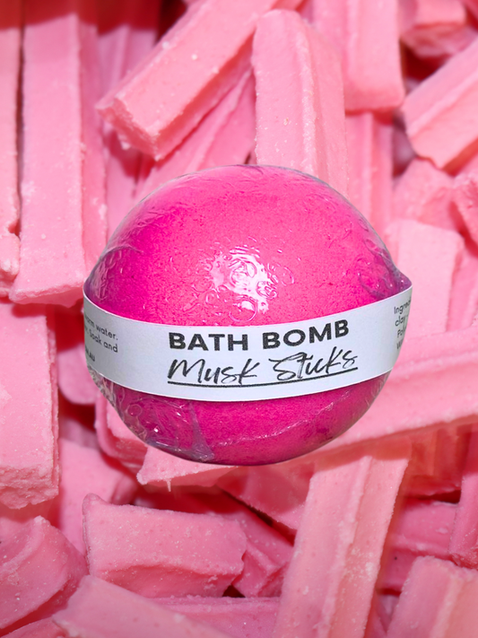 Musk sticks scented bath bomb round shape fizzy and moisturizing smells exactly like musk stick lollies