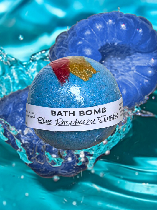 Blue Raspberry Slushie  scented Bath Bomb round shape fizzy and moisturizing 